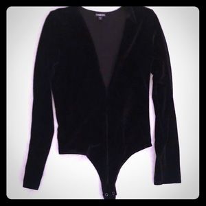 Express Long Sleeve Black Velvet Bodysuit